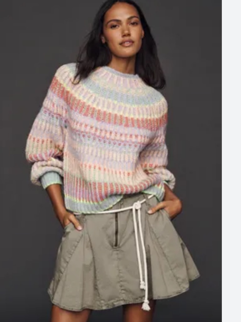 Maeve Pastel Striped Cowl Mock-Neck Sweater